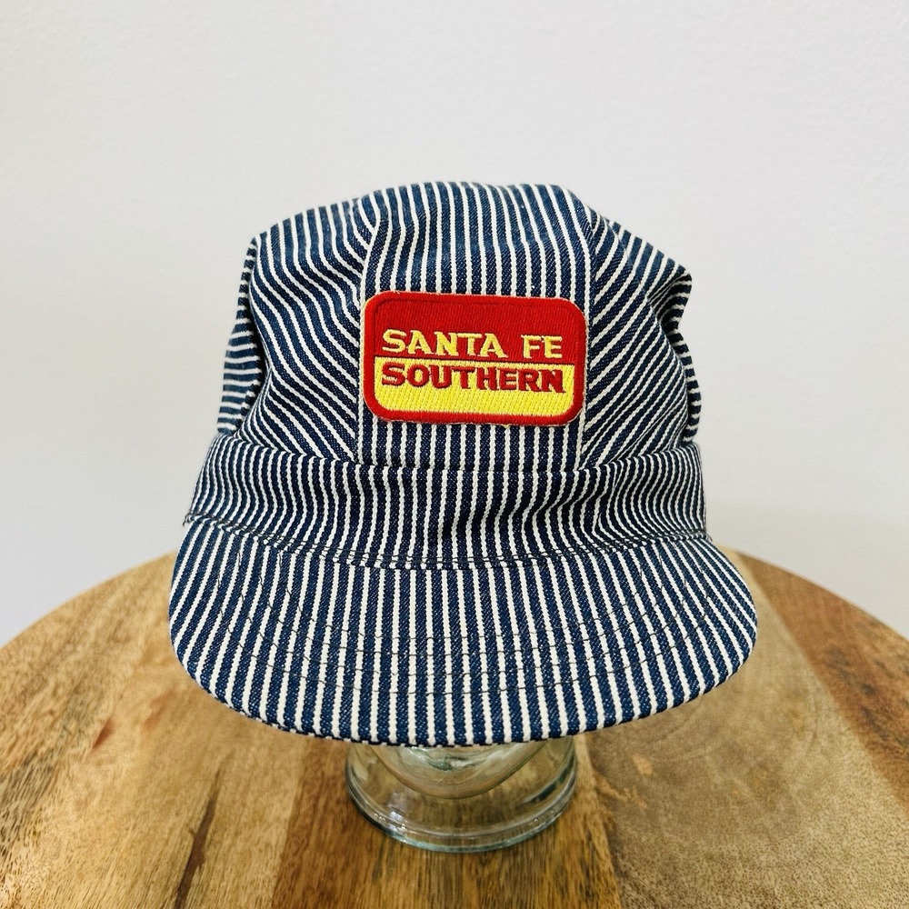 VTG Santa Fe Southern Railroad Train Conductor Hat Cap Hickory Striped USA Made